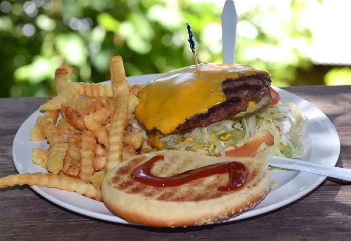 Sneaky cheeseburger with a side of crinkle-cut fries